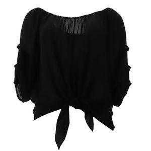 Colleen Lopez Pleated-Sleeve Tie Front Blouse Black XL